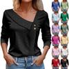 Женская модная футболка с V-образным вырезом, на пуговицах, с длинным рукавом, повседневный однотонный топ