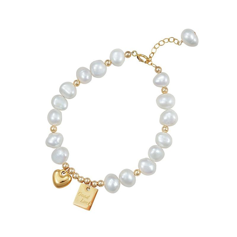 Women Beaded Alloy Bracelets Suitable For Holiday Occasions Irregular Imitation Pearl Bracelets Gold Charms