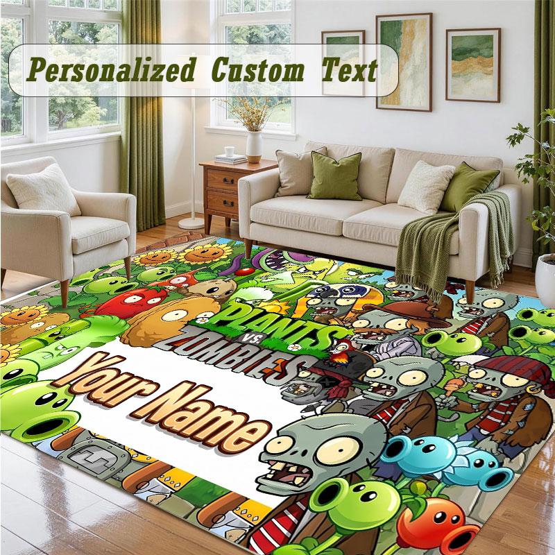Crystal Velvet Square Rug Custom NamePlants vs. Zombie Pattern Non Slip Home Floor Decor Rug
