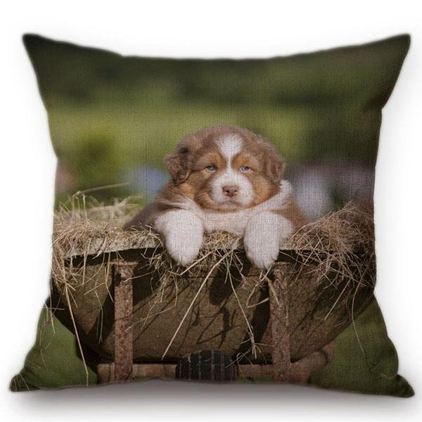 Cute Pug Pet Dog Pattern Car Decorative Throw Pillow Case German Hound Print Cotton Linen Sofa Chair Cushion Cover Cojines