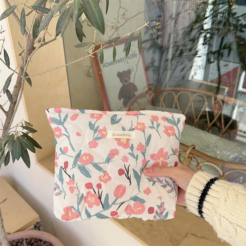 Cute Pink Women's Cosmetic Bag Make Up Case Quilted Cotton Travel Storage Bags Portable Wash Bag Clutch Purse Handbags Mommy Bag