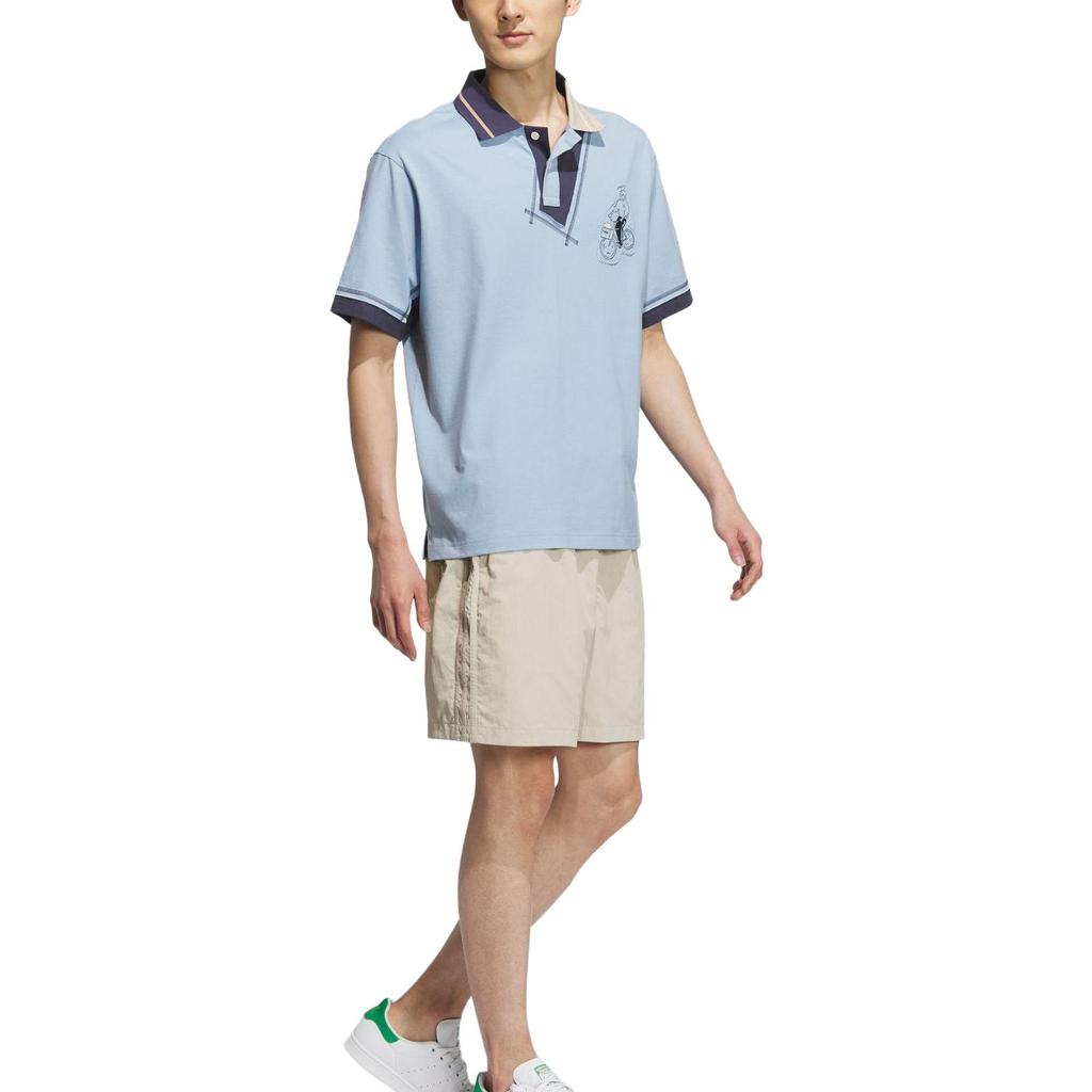 Adidas Originals Trefoil X Yu Nagaba SS23 Hand-Drawn Embroidery Buttoned Polo Shirt Unisex Tops Sky-Blue IS0637