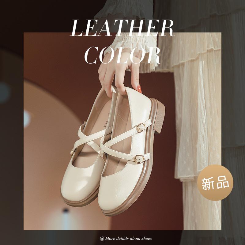 Augustine Thick Heel Small Leather Shoes Women's Summer 2025 New Japanese College Style Jk Single Shoes Mary Jane Women's Shoes