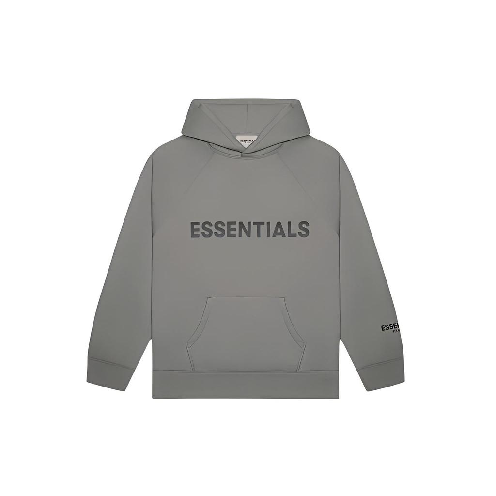 Fear Of God Essentials FW20 3D Silicon Applique Pullover Hoodie With Letter Logo And Kangaroo Pocket Unisex Tops Charcoal-Cement FOG-FW20-232