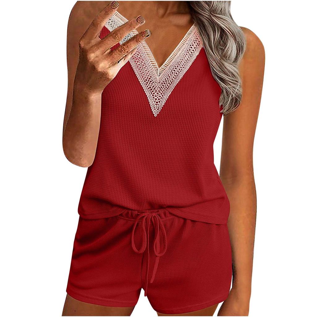 Женская летняя цельная майка из двух частей, жилет без рукавов с v-образным вырезом и шорты, комплект