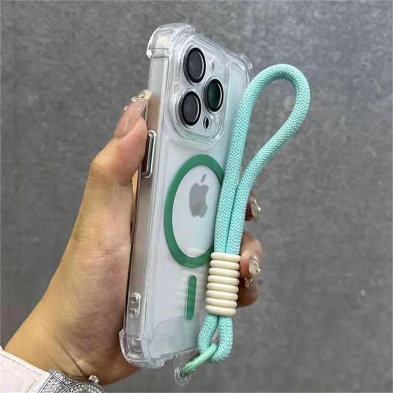 Для Magsafe Магнитный прозрачный чехол для телефона iPhone 16 15 13 Pro Max 12 14 Plus Ремешок для запястья Защитная камера Противоударный чехол