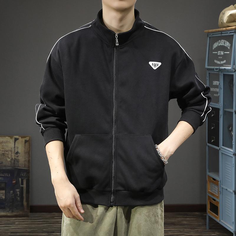 Осенне-зимний модный брендовый спортивный стиль повседневный кардиган на молнии свитер мужской свободный большой размер тяжелая ретро американская куртка с воротником-стойкой