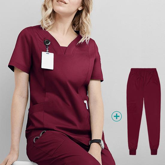 Женский комплект больничной формы из 2 шт./компл., комплект с v-образным вырезом и короткими рукавами, карманами, топы с эластичной резинкой на талии, комплект штанов для бега, быстросохнущий больничный стоматологический костюм медсестры