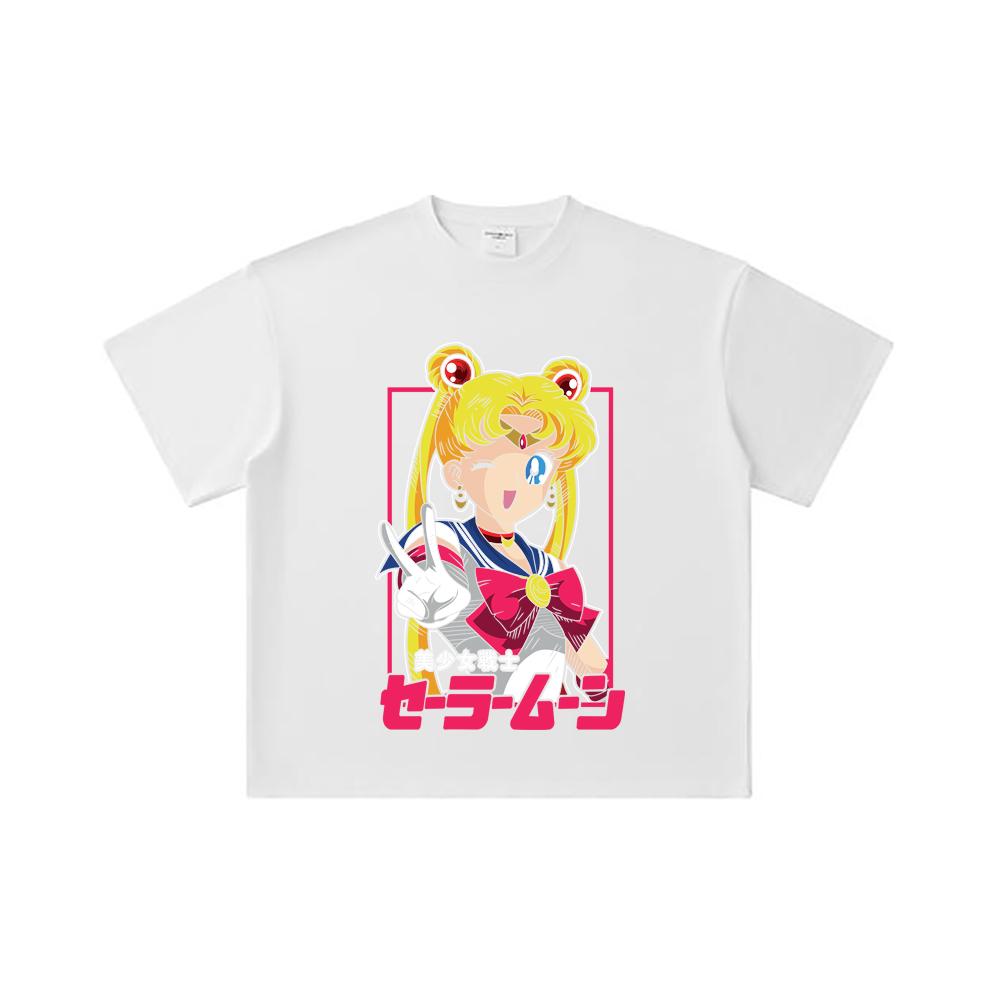 Хлопковая футболка унисекс с принтом Minako из Sailor Moon V9, 260 г/м², двойная пряжа, 32 нити, 100% хлопок, плотная