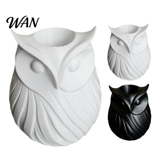 Student Desk Organizer 3D Printed Owl Pen Holder, 2 in 1 Flower Vase Multifunctional Container Organizer, Cute Plastic Makeup Brush Home Office Decor