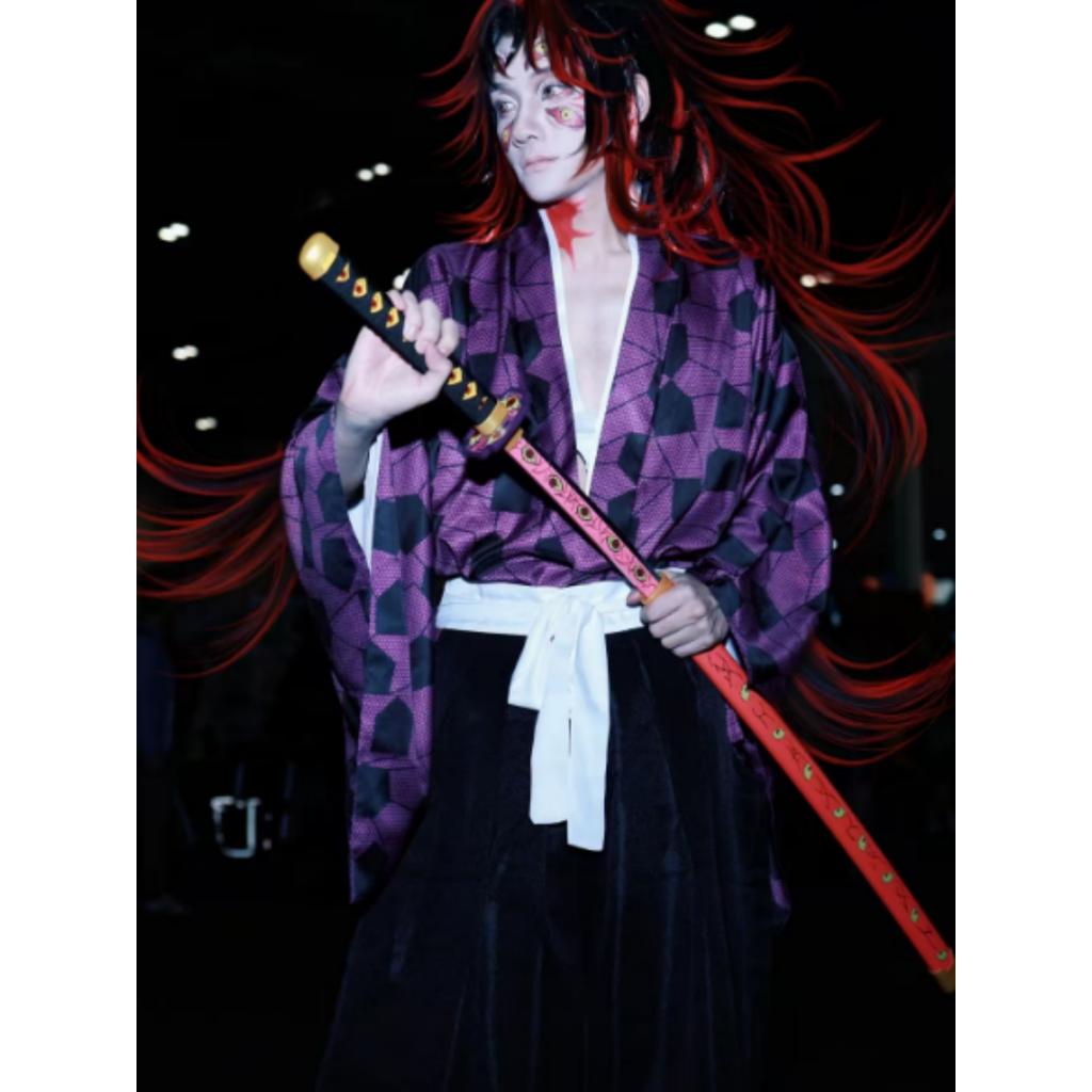 Demon Slayer Kokushibo Cosplay Costume Wig Anime Purple Kimono Tsugikuni Michikatsu Party Halloween RolePlay Carnaval Outfits