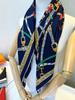 90cm Manual Hand Rolled Twill Silk Scarf Women Chain Design Printed Square Scarves Curled Foulard Femme Bandana Hijabs