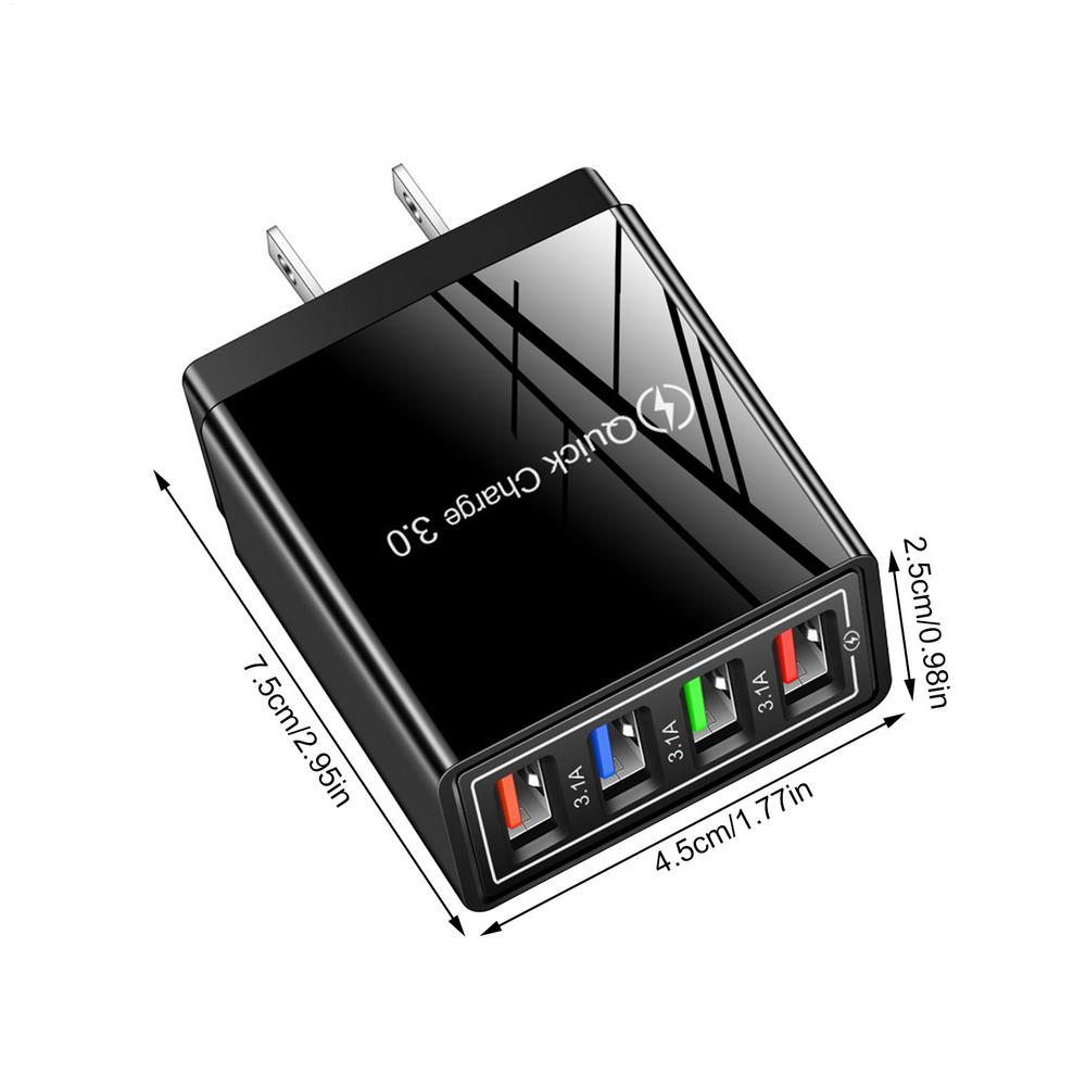 3A USB-зарядное устройство, 4 порта, быстрая зарядка 3.0, адаптер-зарядное устройство для мобильного телефона, для штепселя EU/US, iPhone, Samsung, Xiaomi, настенное мобильное зарядное устройство