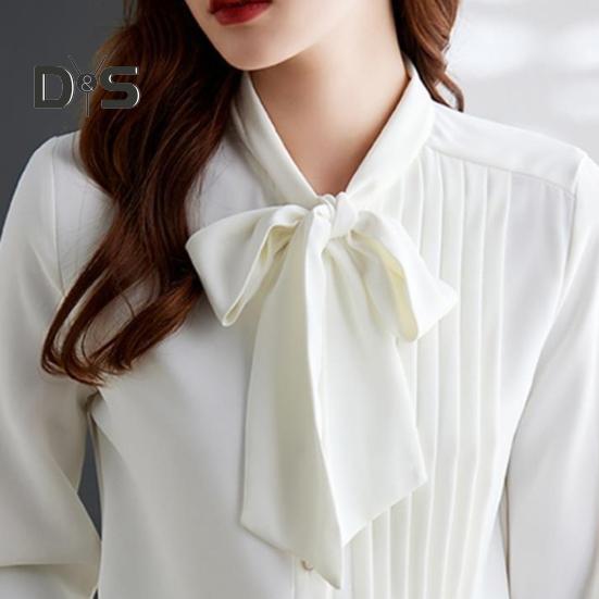 Женская рубашка со стоячим воротником, шнуровкой, бантом, длинным рукавом, плиссированный пуловер, однотонная свободная шифоновая блузка