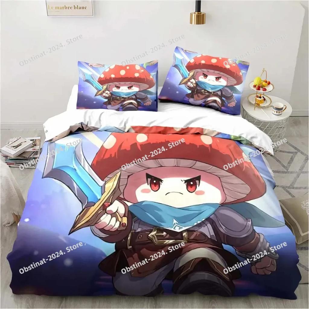 3D Anime Game Legend of Mushroom Pattern Bedding Set Printed With Pillowcase Bed Duvet Cover Single Double Queen Super King Size