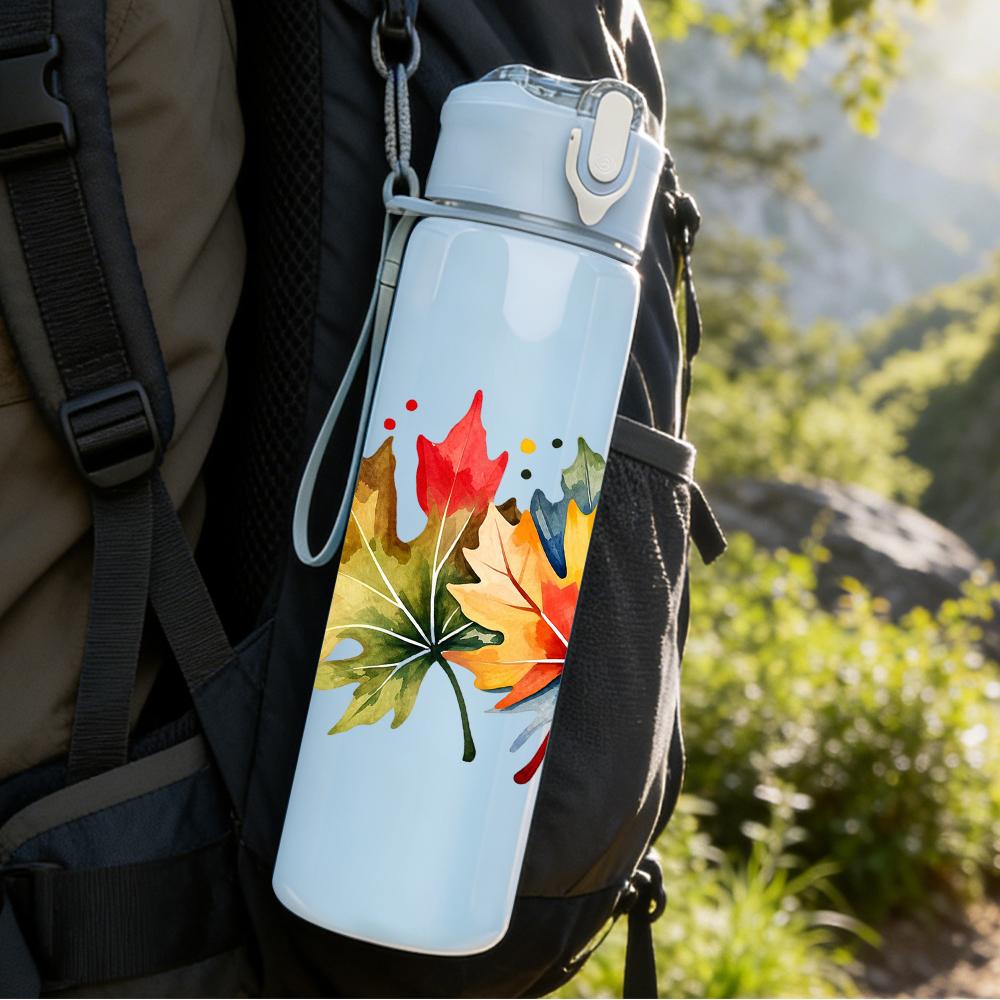 1PC Autumn Maple Leaf Graphic,750ml Color Plastic Sports Water Bottle,Leakproof Flip Straw Lid,Suitable for Sports Office Home Use