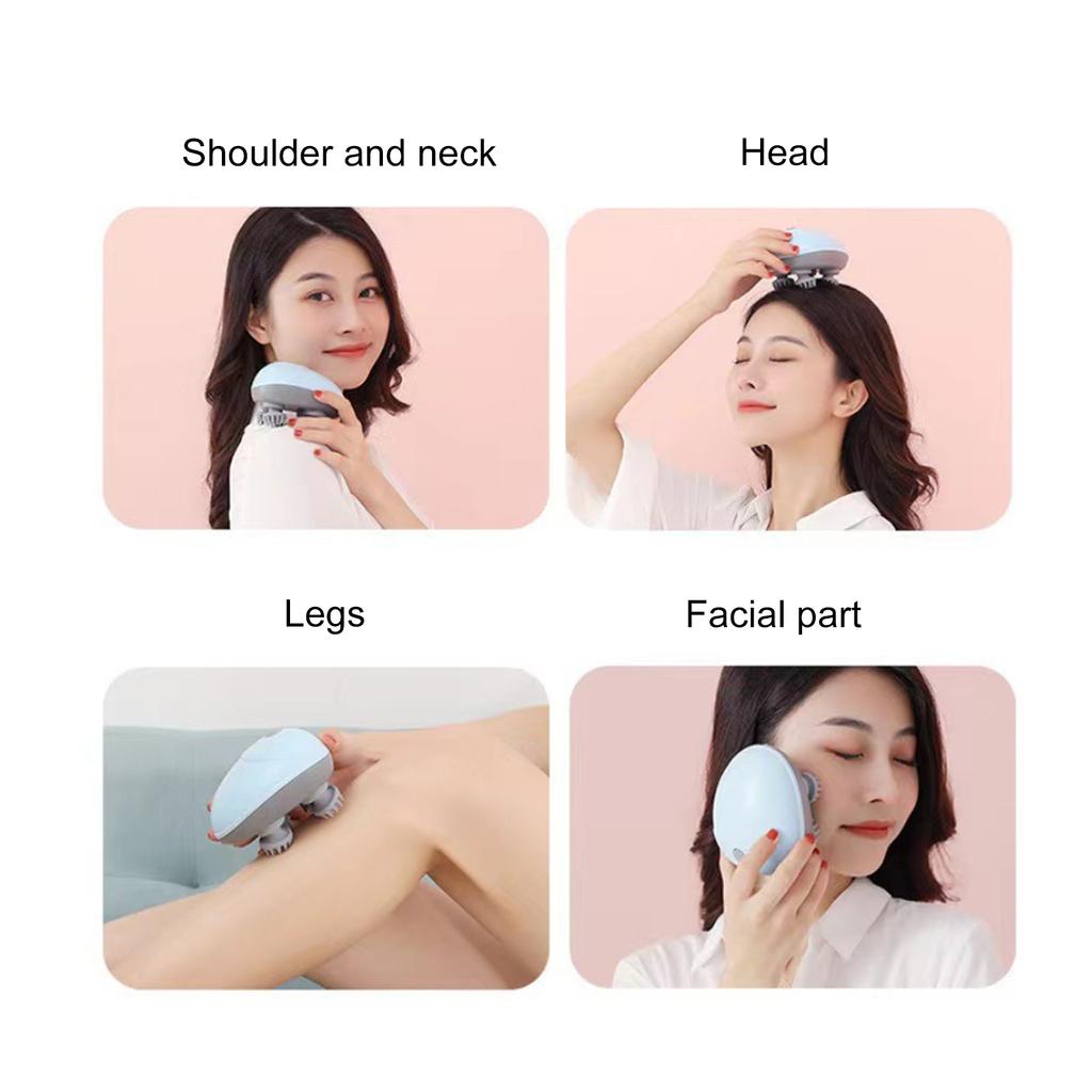 Electric Scalp Massager Cordless Head Massager with 4 Kneading Heads Portable Handheld Head Scratcher Stress Relax for
