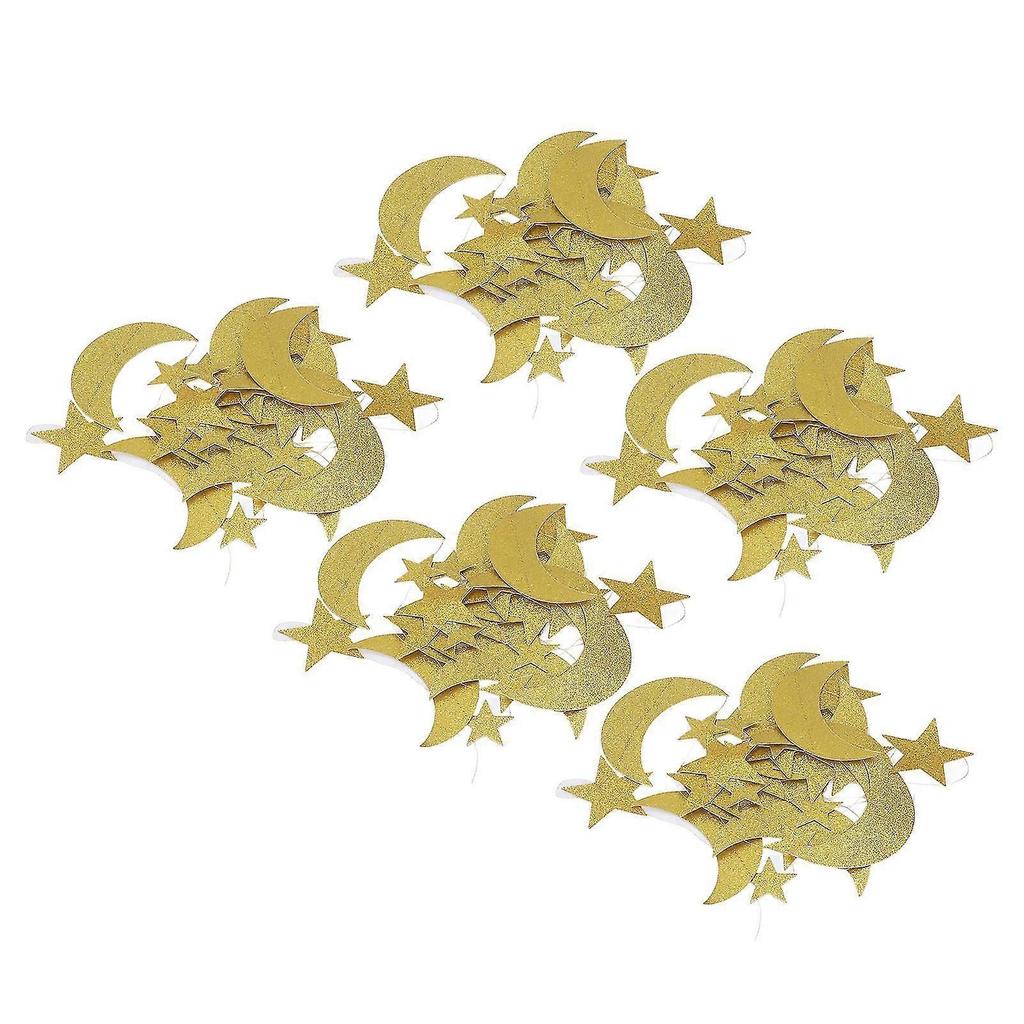 5 Pcs Star Moon Banners Gold Shining Exquisite Eid Mubarak Hanging Banners for Ramadan Background Decoration
