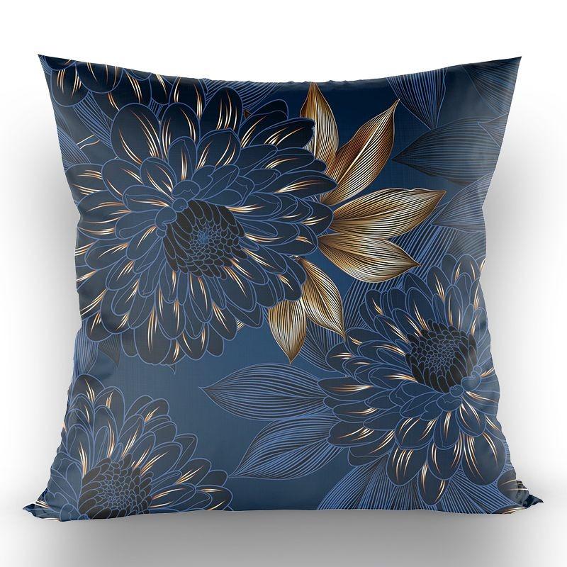 Chinese-Style High-End Modern Throw Pillow Cover, Black With Gold Foil Floral And Lotus Design, Suitable For Living Room Sofa