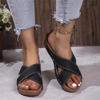 Модные, трендовые и минималистичные женские сандалии 2024 года, летняя новинка, на танкетке, противоскользящие, удобные, повседневные женские туфли, шлепанцы на платформе