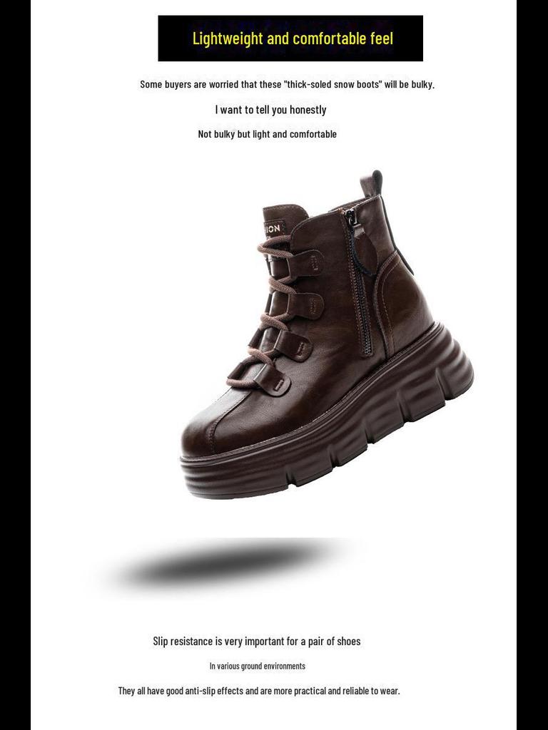 Martin Women's 8cm Height-Increasing Velvet Boots, Retro Thick-Soled High-Tops for Autumn/Winter 2024.