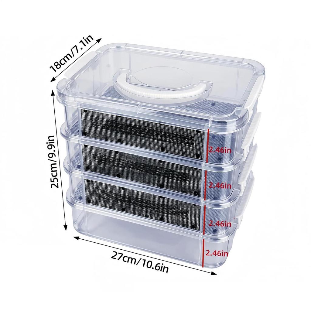 Mealworm Feeding Box 4-Layer Clear Mesh Breeding Habitat Kit Mealworm Farm Bin With Handle For Sugar Glider Reptile Spider Bird