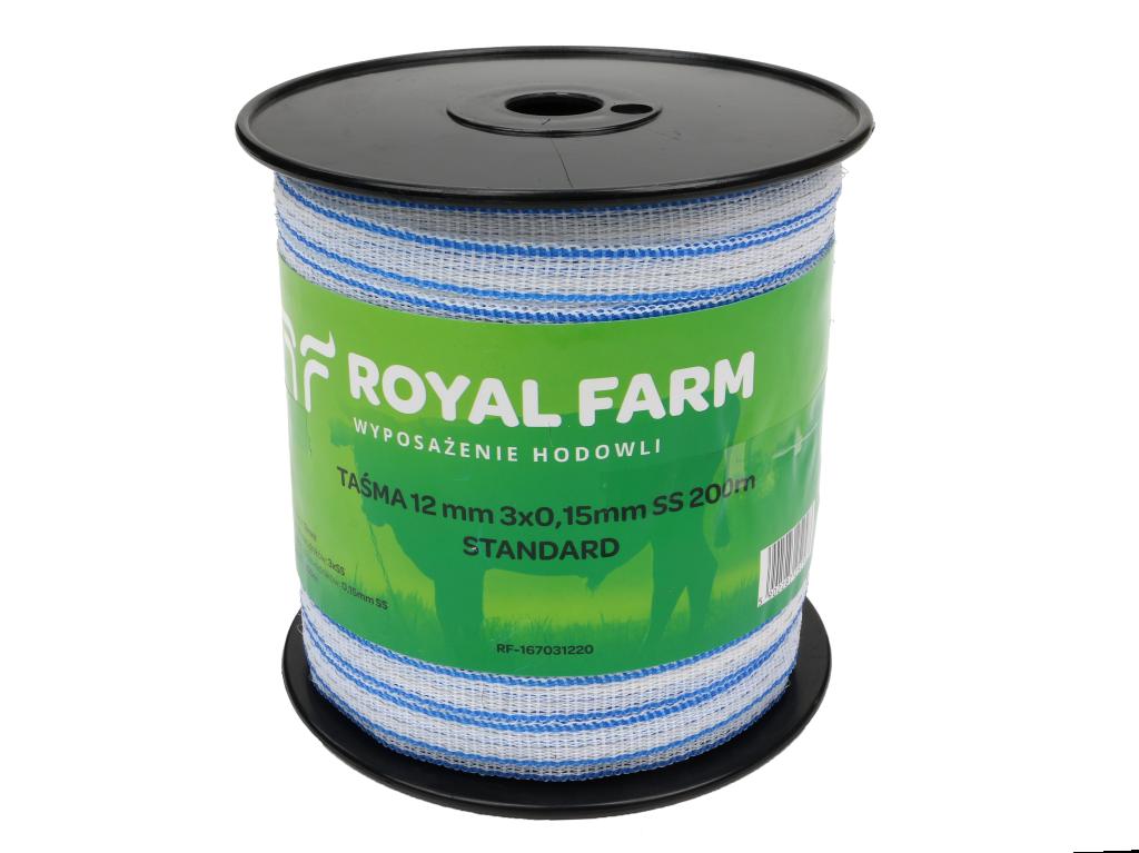 Tape, for energizer 12 , 3x0.15mm SS white-blue 200m, Royal Farm