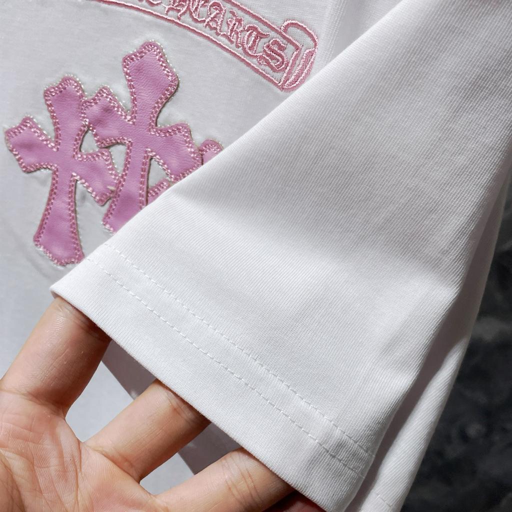 8765 CHROME HEARTS 2026 Лето Новая Высококачественная Хлопковая Круглый Вырез Свободная Большого Размера Мужская и Женская Футболка Футболка для Пары