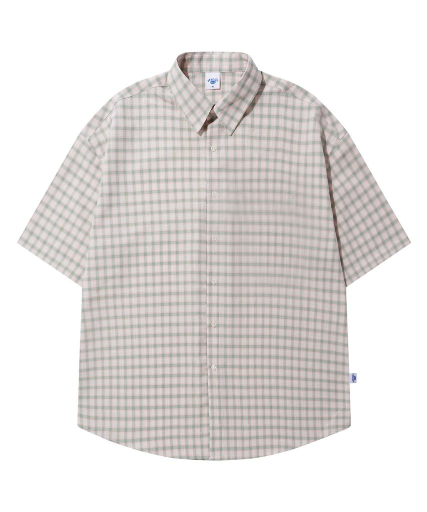 STENDS [M~4Xl] All Day Check Oversized Short Sleeve Shirt_St02 Pink