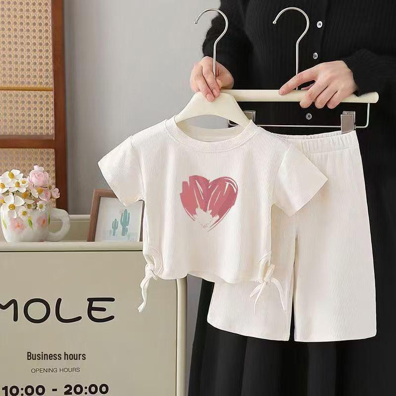Летний Корейский Милый Комплект для Девочек: Футболка и Стильные 7-точечные Брюки - Детская Одежда с Коротким Рукавом, Двухпредметный