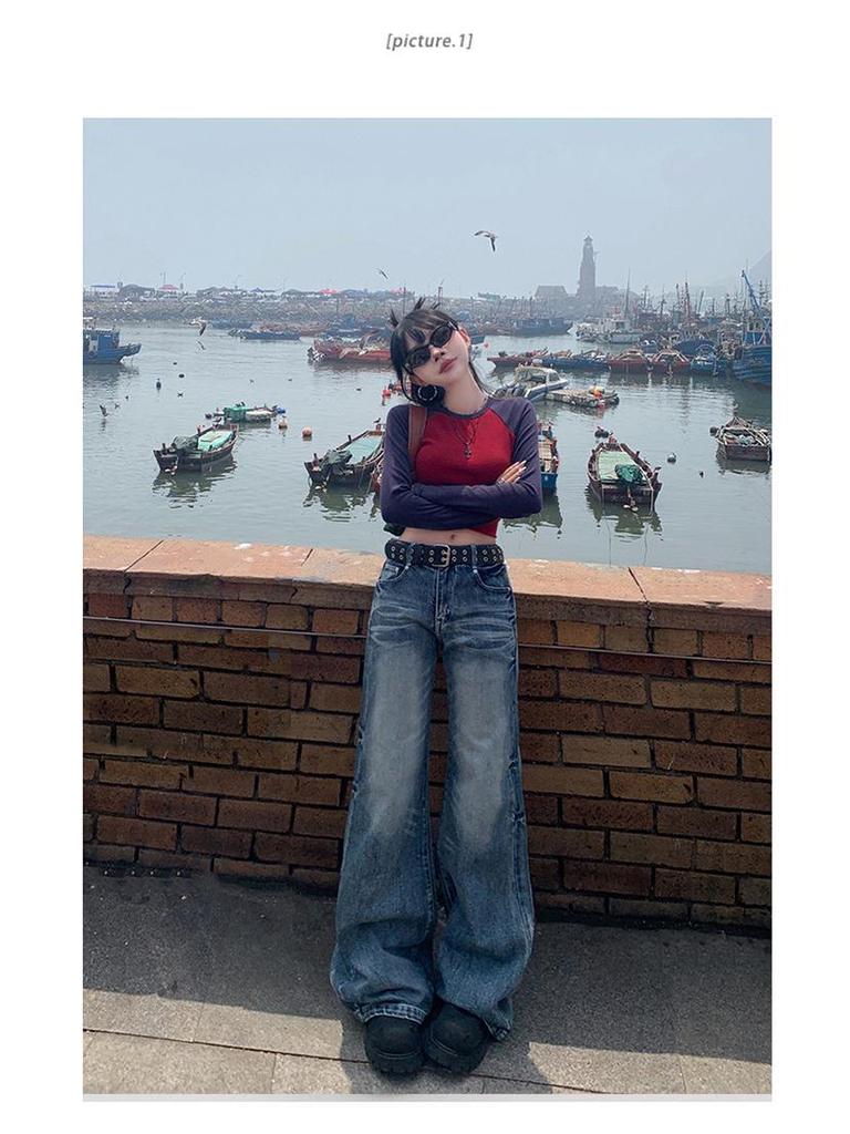 Женские джинсы клеш с широкими штанинами и высокой посадкой в стиле ретро на осень 2024 года