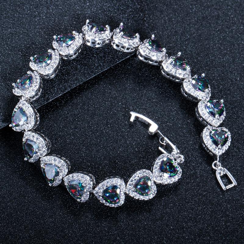 Свадебные теннисные браслеты WWJ высшего класса в форме мистического радужного сердца