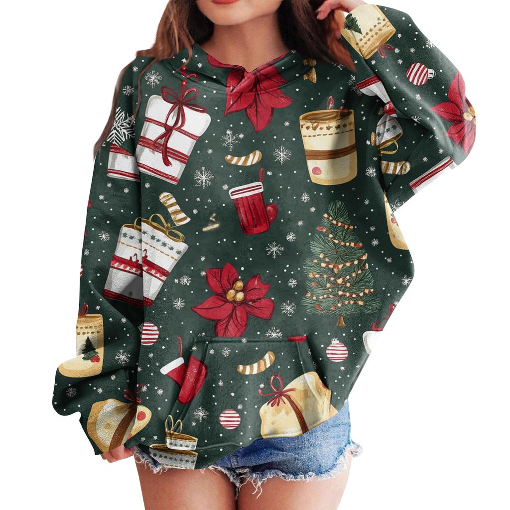 Sweatshirts For Teen Girls Hoodies Long Sleeve Drawstring Pullover Cute Oversized Hoodie Christmas Day