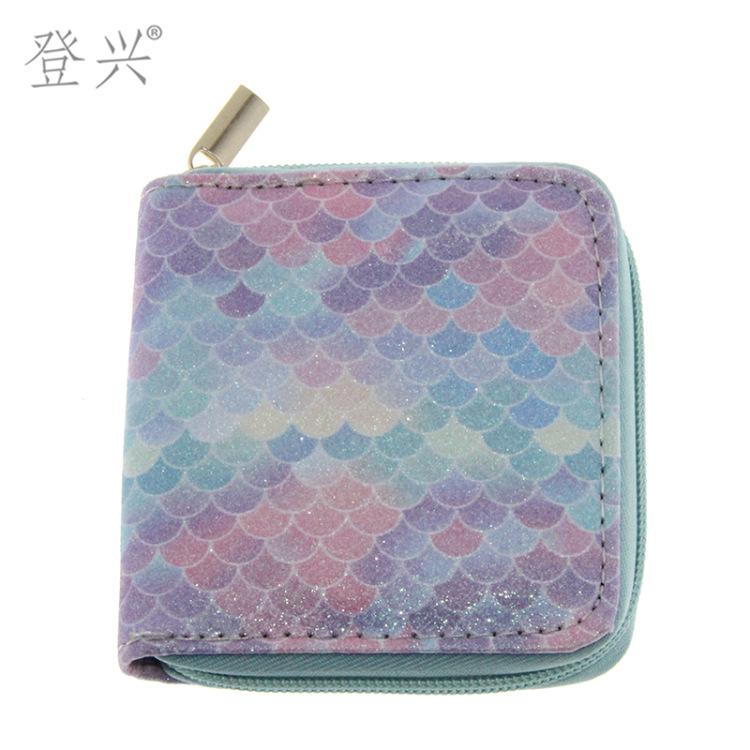New Sequined Laser Snake Pattern Gradual Change Color PU Short Small Wallet, Student Children's Bag Clutch Bag
