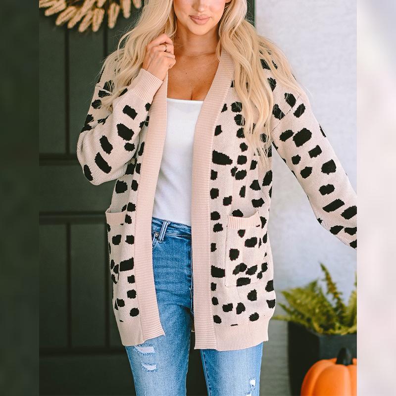 Кардиган с леопардовым принтом, женский повседневный топ средней длины с длинными рукавами