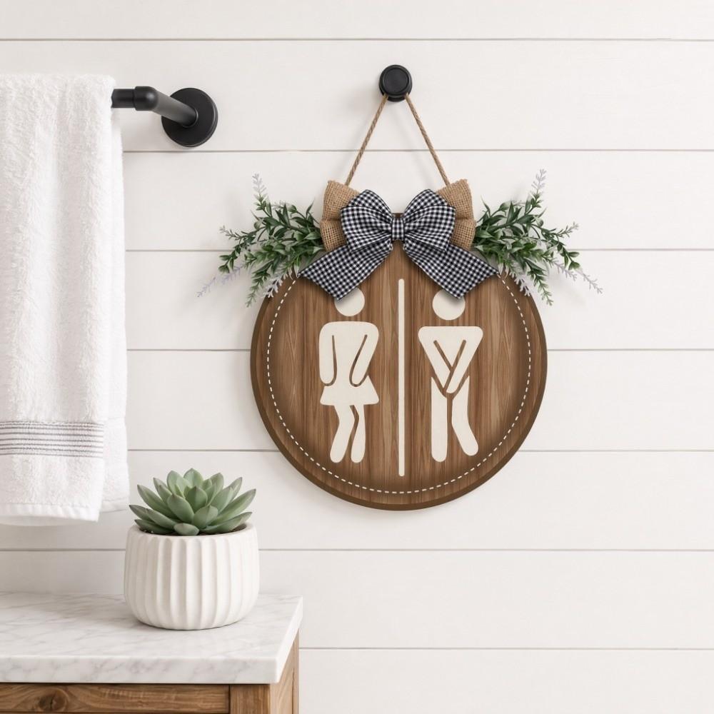 Wooden Bathroom Sign Plate Ornament Toilet Decorative Plate  Group Living Area