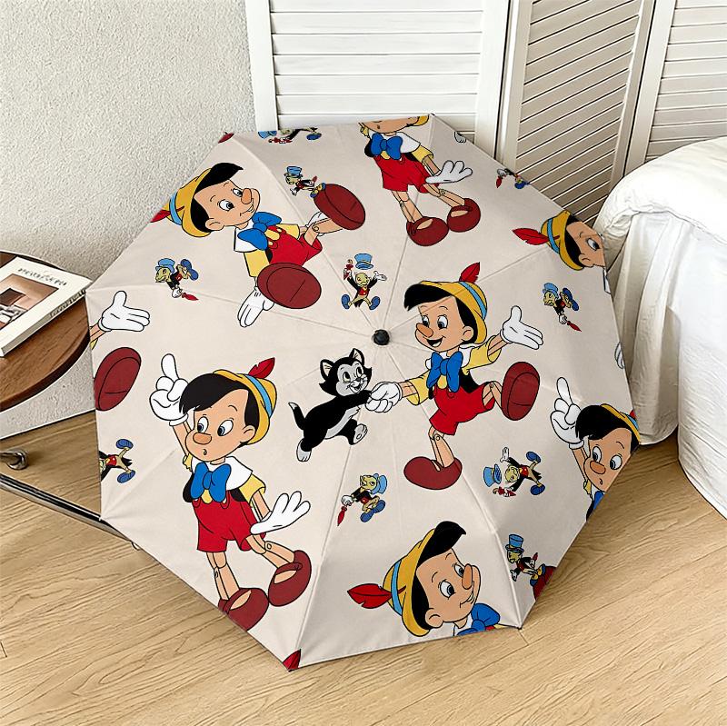Pinocchio Adventures 8 Ribs 3Fold Black Glue Uv Protection Umbrella Sun Protection Rainproof Compact Folding Umbrella For Travel Daily Use C924560