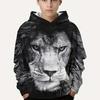 Стильный повседневный пуловер с 3D принтом льва для мальчиков, толстовки с длинными рукавами, толстовка на весну и осень, детские топы с капюшоном на открытом воздухе