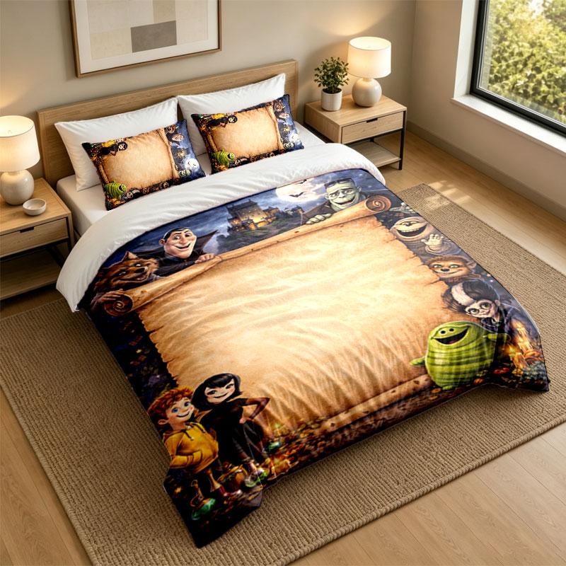 3Pcs Bedding SetHotel Transylvania Soft Bed Sheet and Two Pillowcases Home Bedroom Decor