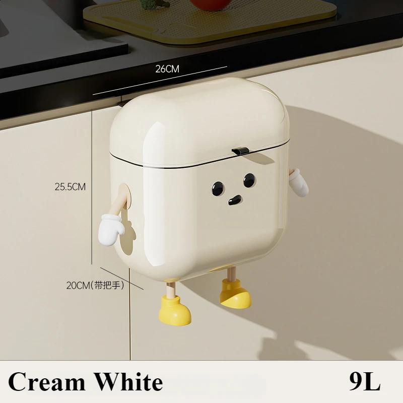 9/12L Wastebasket Trash Can Recycle Bin Cream Wall Mounted Cute Food Waste Litter Bins Bathroom Kitchen Household Home Cleaning
