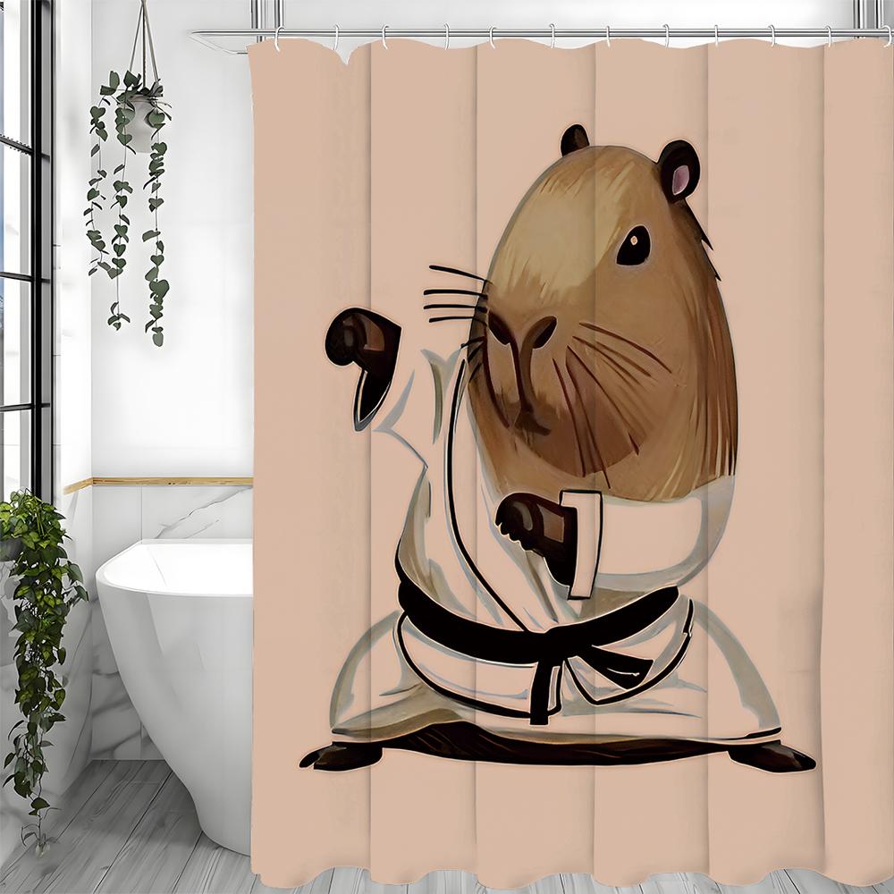 Playing Tai Chi Groundhog Shower Curtain, Bathroom Decorative Shower Curtain, Waterproof Shower Curtain with Hooks
