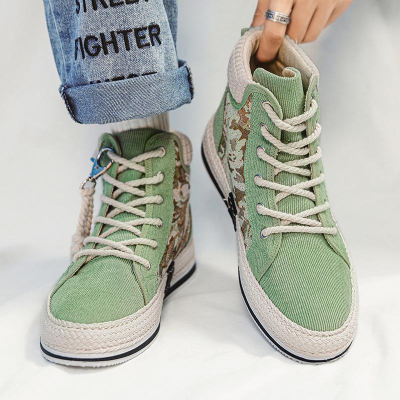 Мода 2024 года, осень, горячая повседневная обувь с толстой подошвой, модные уличные туфли с высоким верхом, дышащая парусиновая обувь, нескользящие кроссовки для мужчин