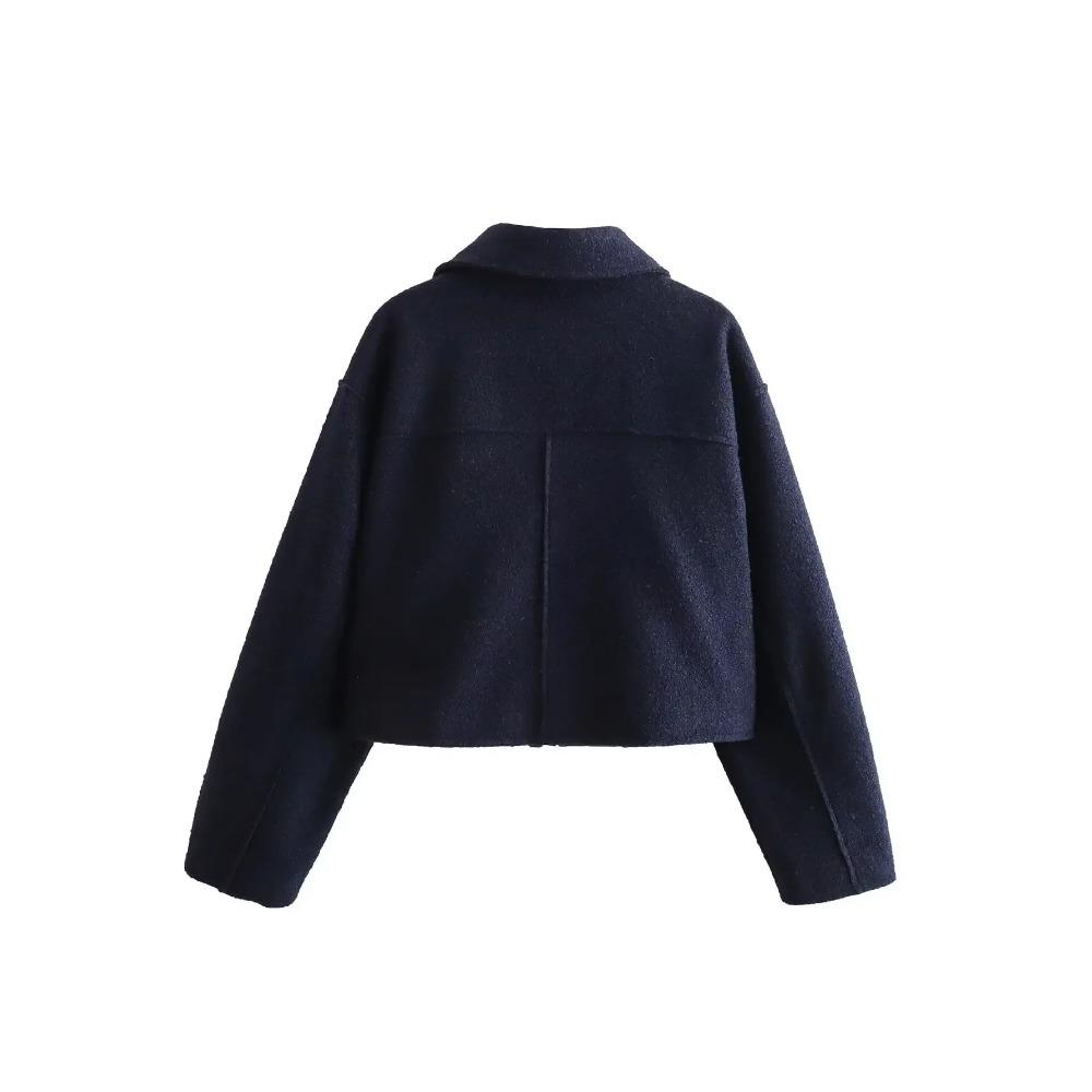 Autumn New Product Women's Fashion and Casual Versatile Polo Collar Long Sleeve Zipper Short Jacket Coat