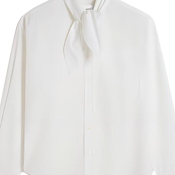 AMIPARIS Solid Color Minimalist Button Down Long Sleeve Shirt Unisex shirts White USH104CO0063-100
