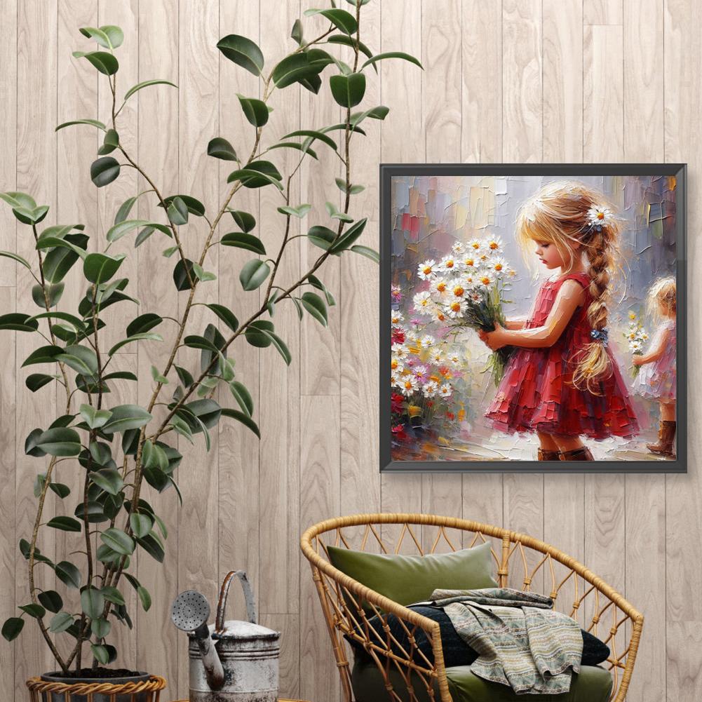 5D DIY Полный Круглый Дрель Алмазная Картина Девочка Набор Домашний Декор Искусство Ремесло 40x40см