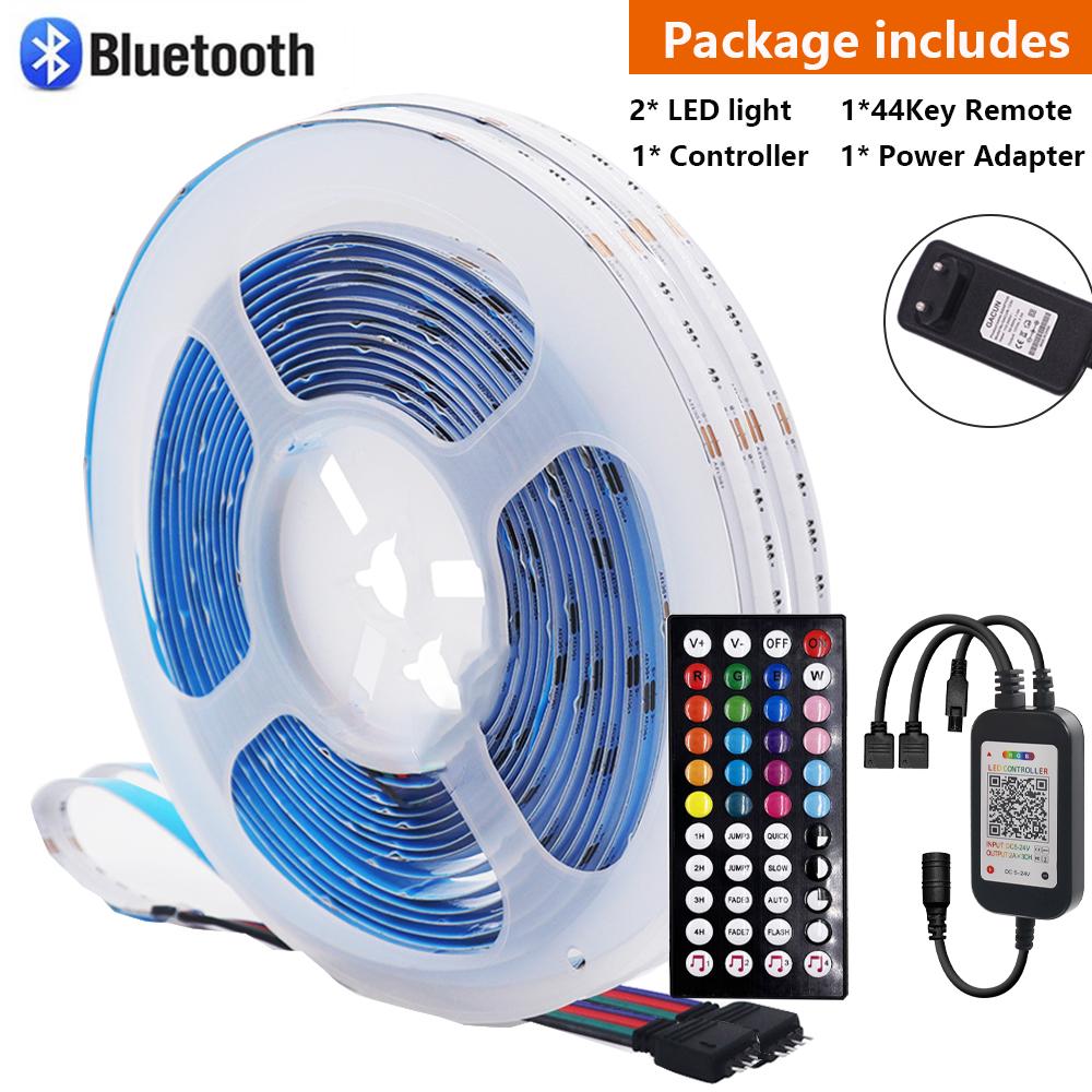 12В Wi-Fi Bluetooth RGB COB Светодиодная лента Пульт ДУ 44 клавиши 24 клавиши Комплект питания 840 светодиодов/м Гибкая световая лента Декор для дома 1 2 рулона
