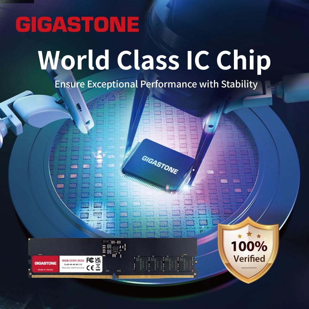 GIGASTONE DDR5 2 X 16GB DDR5 5600MHz CL UDIMM Unbuffered Memory Module Upgrade for Desktop PCs Memory (32GB Kit) PC5-44800 46-46-46-90 1.1V 288-pin