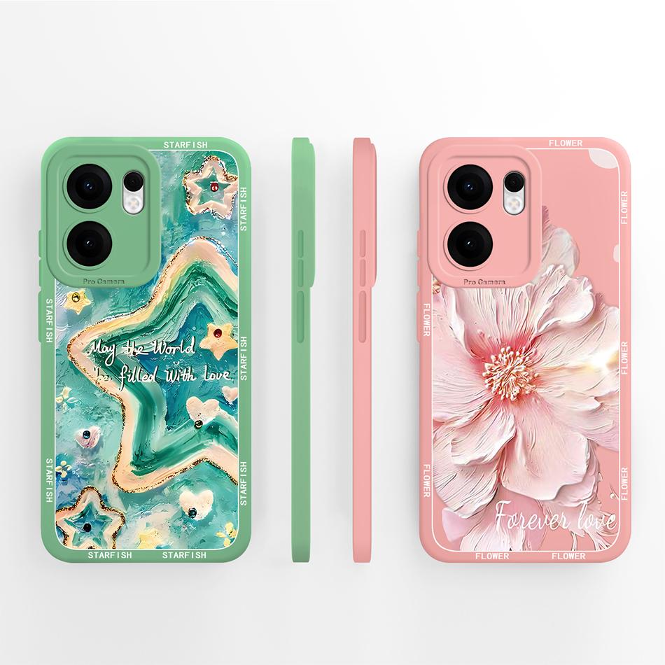 Case For Oppo Reno 13F 4G 5G Luxury Floral Print Soft Liquid Silicone High Quality Phone Shell For Reno13F Full Coverage Bumper