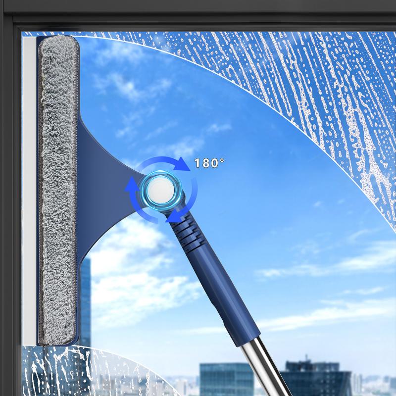 2 In 1 Window Mesh Screen Brush Window Cleaner Magic Broom Wiper Telescopic Long Handle Window Mop Squeegee Wiper Cleaning Tool