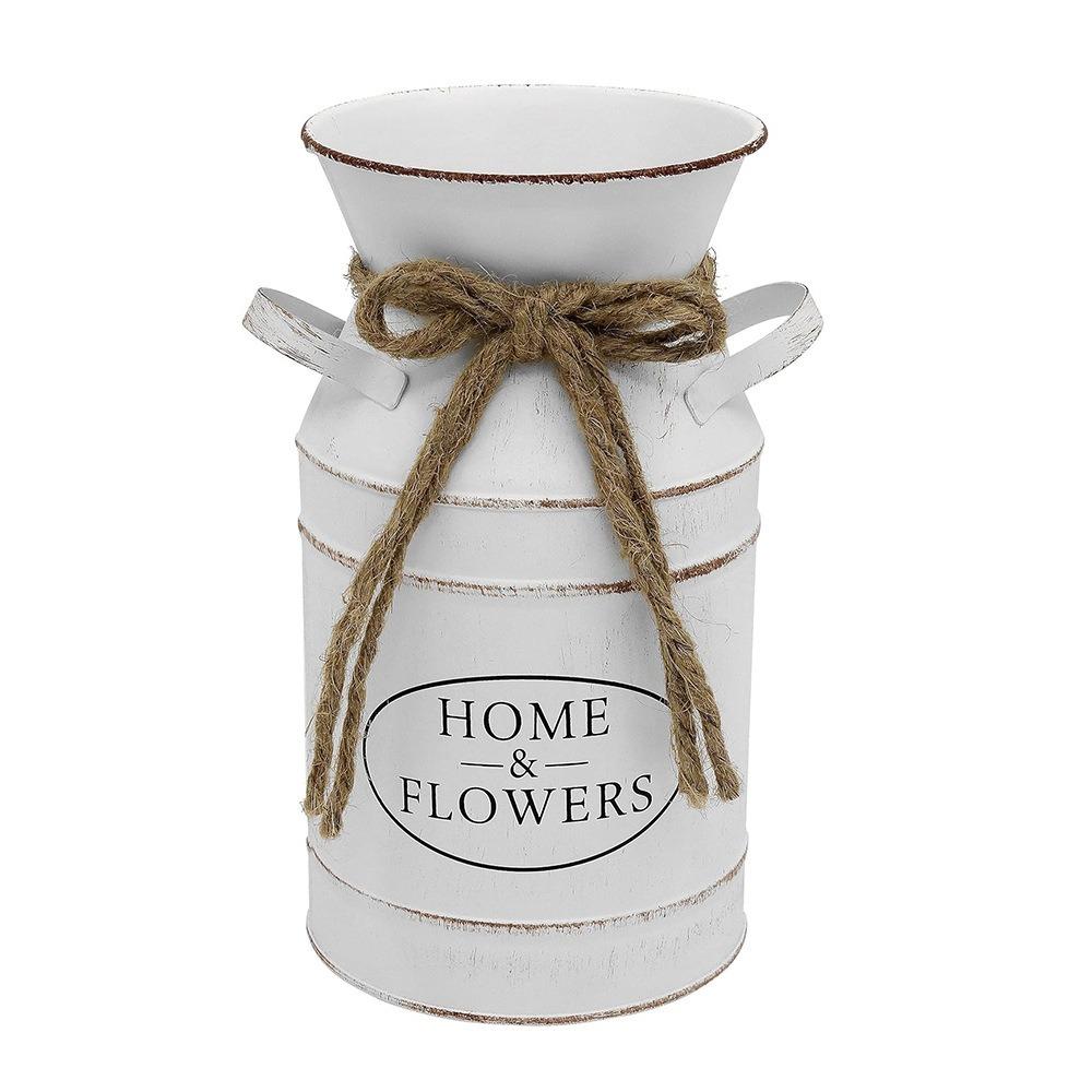 Two Side Handle Farmhouse Vintage Vase Galvanized Iron Flowerpot Classic Flower Bucket Living Room